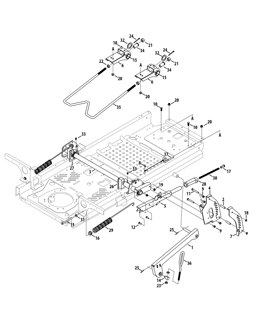 Deck Lift Diagram and Parts List for Z-FORCELZ54 (17AIDAGC-17AIDAGC010)(2014) Cub Cadet Lawn Tractor